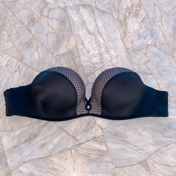 Black Victoria Secret Strapless Bombshell Miraculous Satin Push-up Bra Mesh - Picture 2 of 9